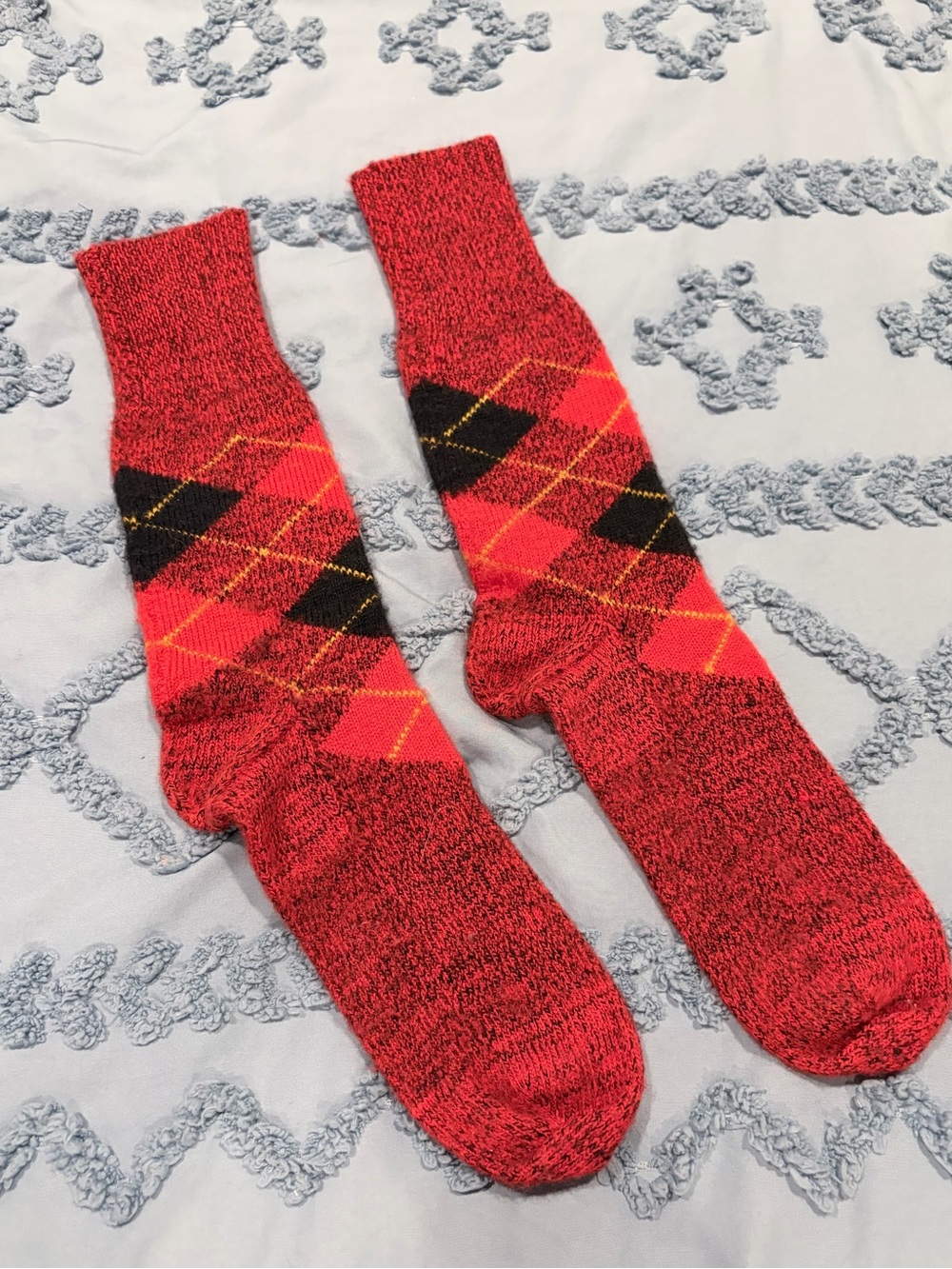 Red Argyle Men's Wool Crew Socks